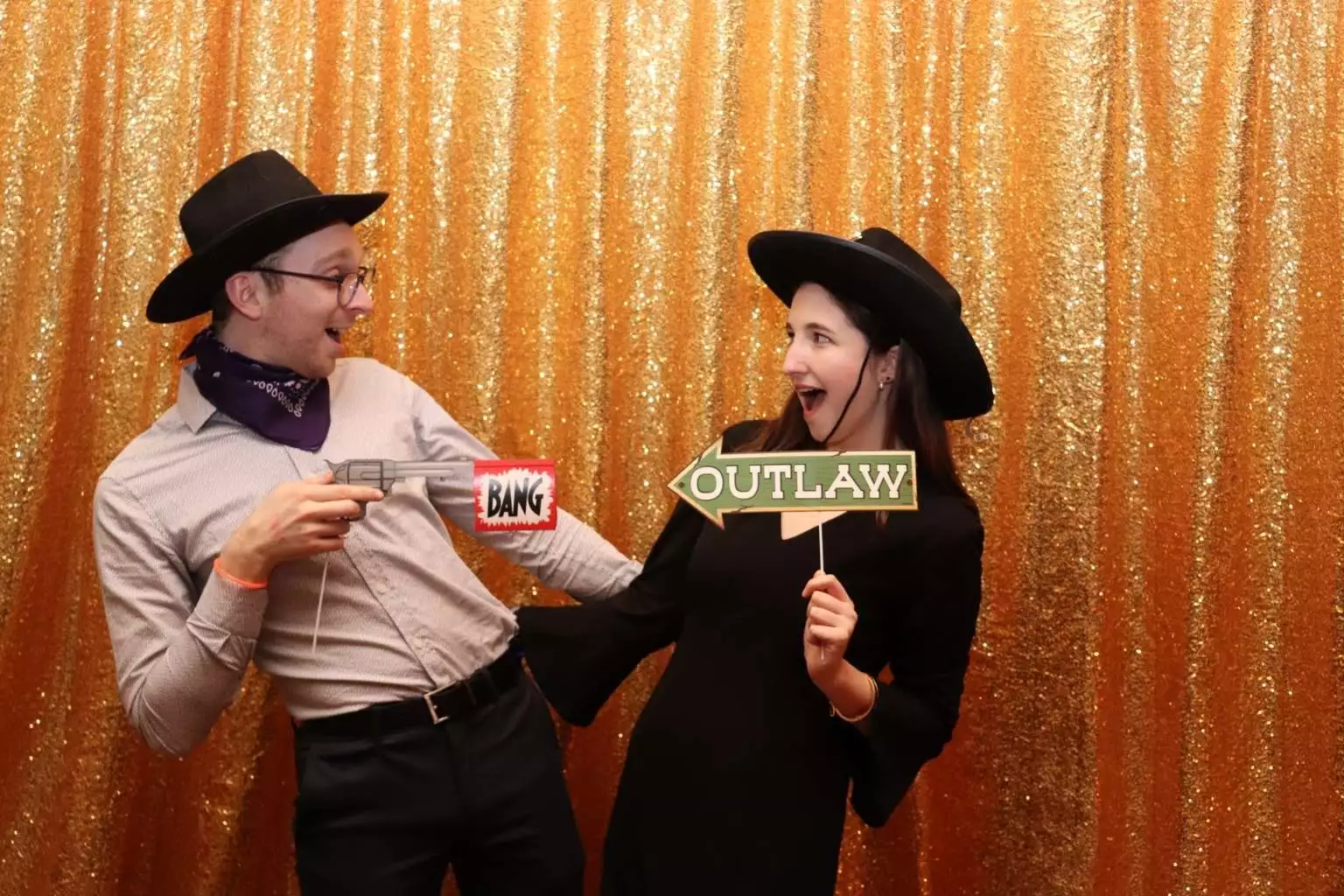 Photo Booth with Gold Sequin Backdrop